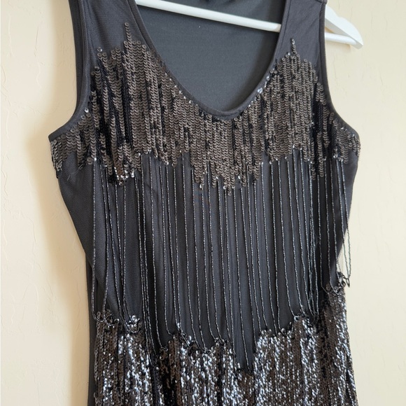 Symphony Women’s Beaded Fringe Sleeveless Cocktail Formal Mini Dress Black M - Picture 3 of 9